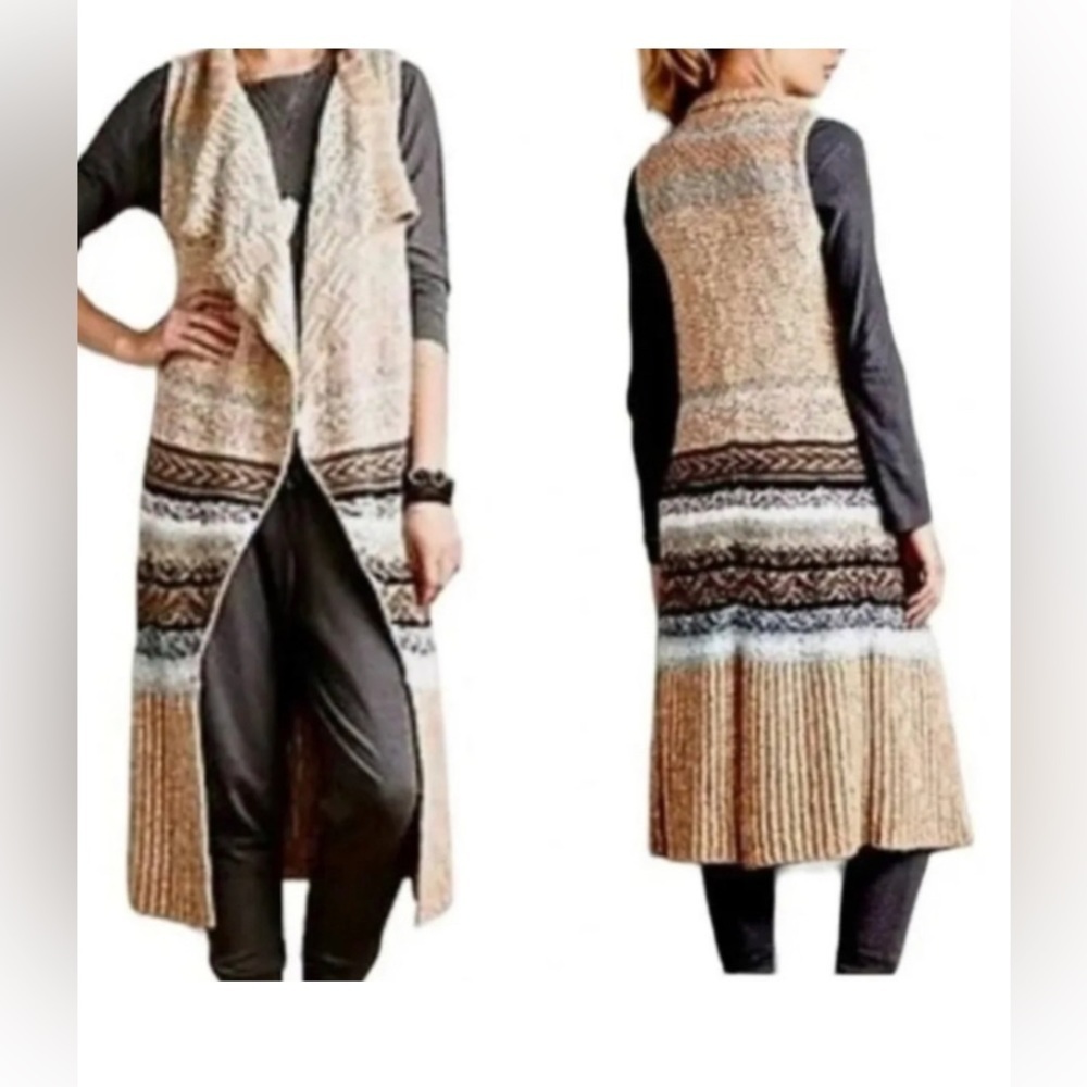 Anthropologie Long Knit Vest in Cream, Brown, Black